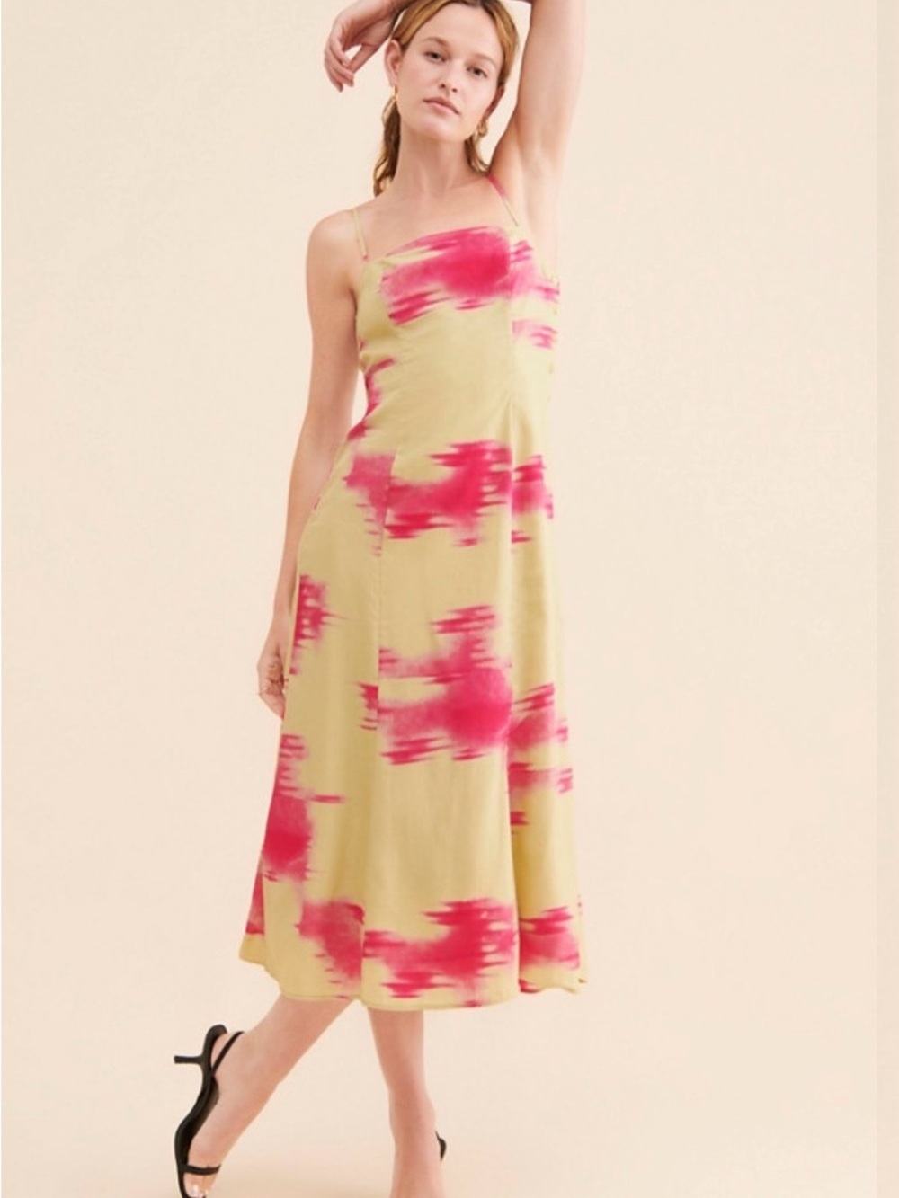 Tie-Dye Midi Slip Dress in Yellow and Pink